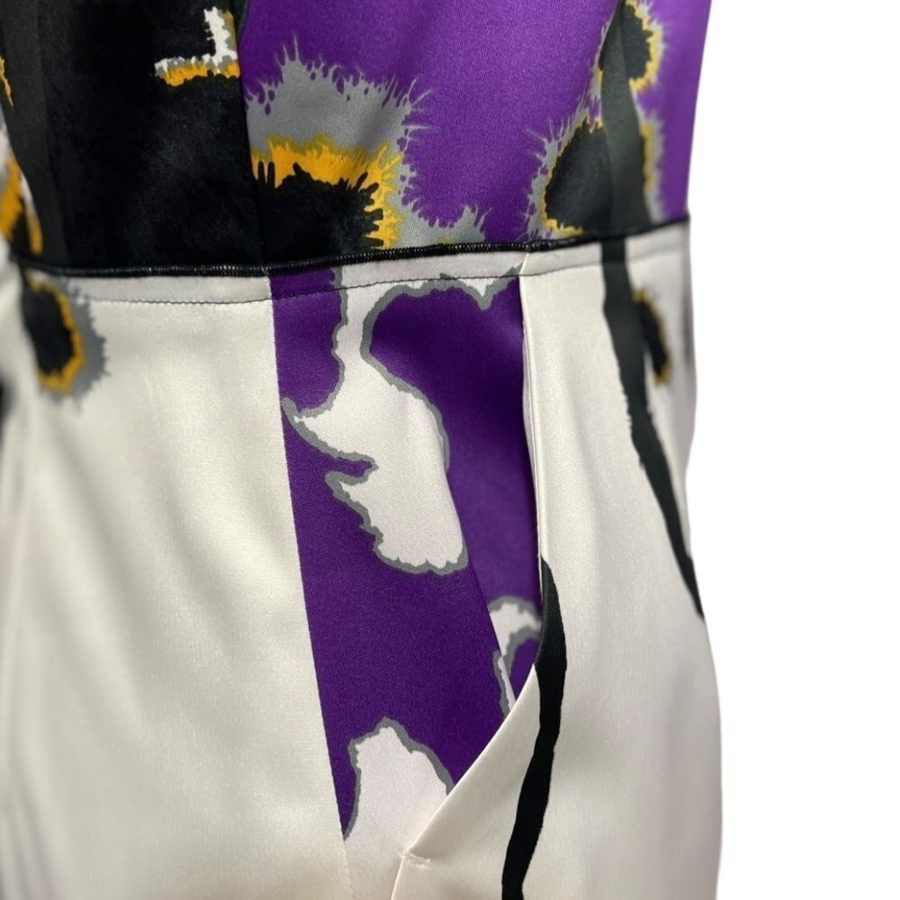 T TAHARI‎ "Jocelin" Luxurious Matte Satin Sheath Dress Bust 34" White Purple - Picture 4 of 15